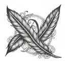 Create a design of a feather quill pen writing the letters 'a' and 'r' in a calligraphy style tattoo design idea