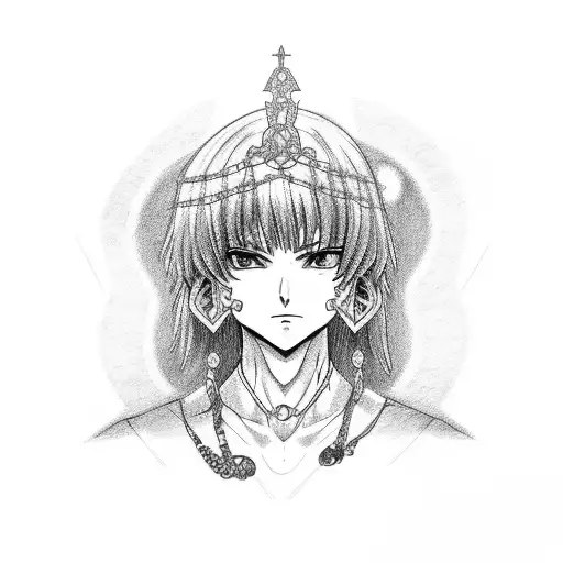 A dotwork tattoo featuring Kurapika's Nen ability chains tattoo design idea