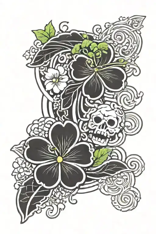 4 leaf clover and aries moon star 3d tattoo design idea
