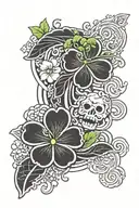 4 leaf clover and aries moon star 3d tattoo design idea