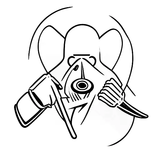 Ghostface holding a knife and a telephone in a minimalist style tattoo design idea