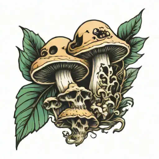 shrooms with date of death tattoo design idea