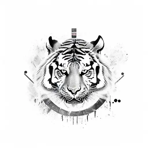 Tiger head half skull tattoo design idea