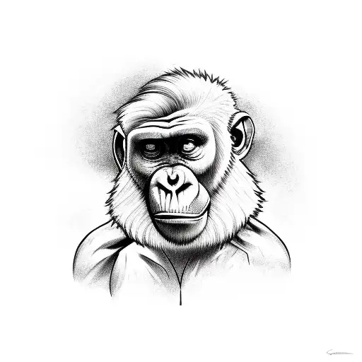 ape walking with banana in one hand full body tattoo design idea