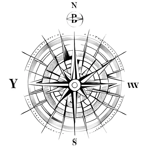 A minimalist tattoo of a compass surrounded by iconic architectural landmarks tattoo design idea