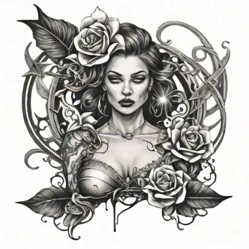 Create a tattoo featuring a sensual bdsm scene intertwined with gece sokak lambası elements tattoo design idea