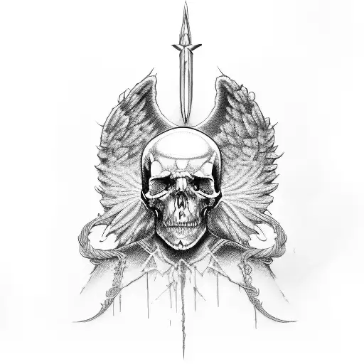 angel 3 skulls ak 47 tattoo design idea