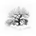 Juniper tree that has already been hit by lightning and grew multiple branches. A lignting hitting i from a cloud tattoo design idea