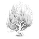 Juniper tree that has already been hit by lightning and grew multiple branches is hit by ligntning again tattoo design idea