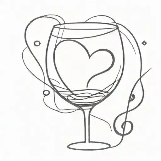 simple drawing of a glass of wine with a drawing of a heart and a musical note inside tattoo design idea
