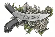 chef knife tattoo with mise-en-place written on blade  tattoo design idea