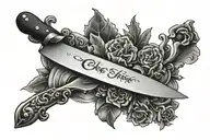 chef knife tattoo with mise-en-place written on blade  tattoo design idea