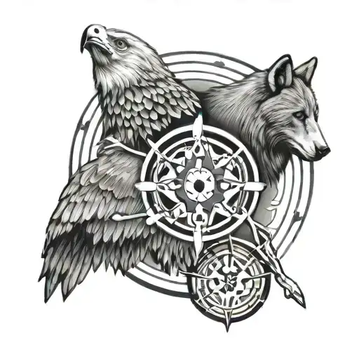 four directions, four elements, , eagle, coyote, bear, buffalo medicine wheel tattoo design idea