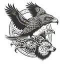 four directions, four elements, , eagle, coyote, bear, buffalo medicine wheel tattoo design idea