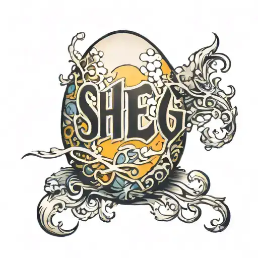 An egg with the word "Sheg" cracking out of it tattoo design idea
