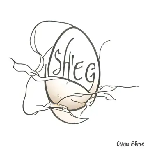 An egg with the word "Sheg" cracking out of it  tattoo design idea