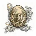 An egg with the word "Sheg" cracking out of it tattoo design idea