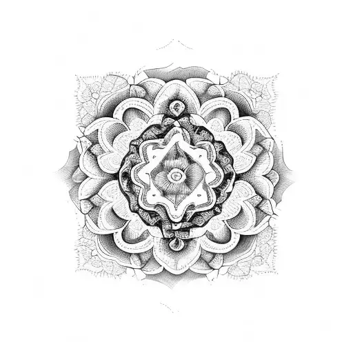 mountain mandala flowers tattoo design idea