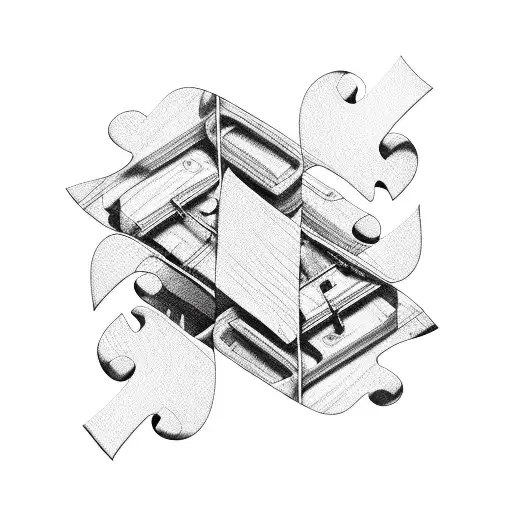 A zipper merging with puzzle pieces tattoo design idea