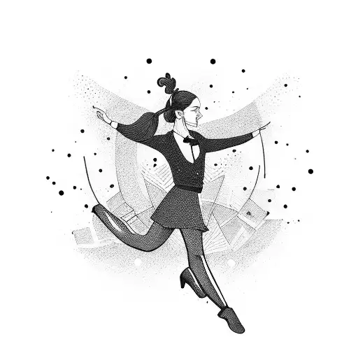 A blackwork tattoo of a dancing student tattoo design idea