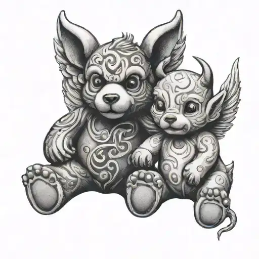 Angel and devil teddy bear tattoo design idea