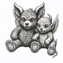 Angel and devil teddy bear tattoo design idea