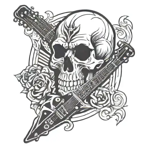 skull, metal guitar morphing, rock n roll microphone, hell, hellfest, Marshall booster tattoo design idea