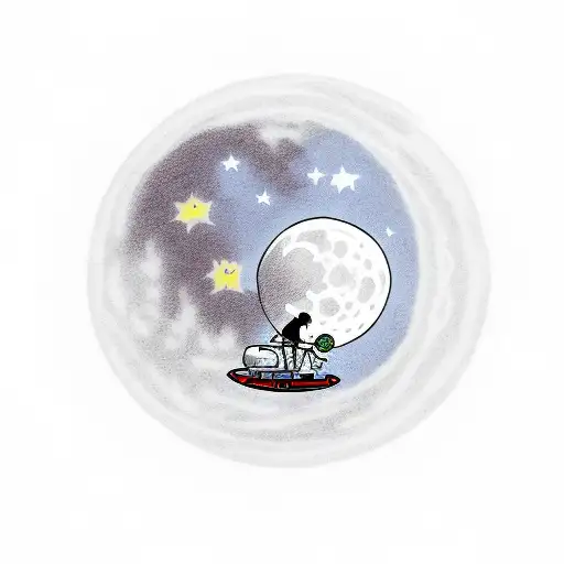 A moonlit landscape with a guitarist shredding on top of a UFO tattoo design idea