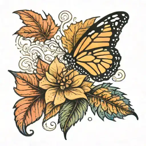 a small tatto with a  the butterfly ,a snowflake a fall leaf  and a sun all t tattoo design idea