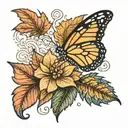 a small tatto with a  the butterfly ,a snowflake a fall leaf  and a sun all t tattoo design idea