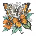a small tatto with a  the butterfly ,a snowflake a fall leaf  and a sun all t tattoo design idea
