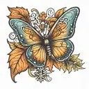 a small tatto with a  the butterfly ,a snowflake a fall leaf  and a sun all t tattoo design idea