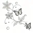 a small tatto with a  the butterfly ,a snowflake a fall leaf  and a sun in black and white  tattoo design idea