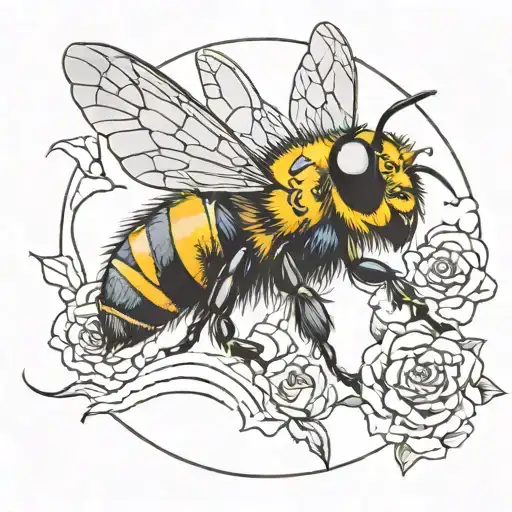 surrealist bee flying tattoo design idea