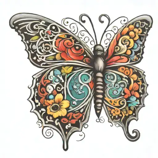 butterfly with names incorporated within Mackenzie Madison Richard Sean Mason Luke tattoo design idea