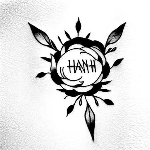 there is an existing tattoo that says HANNAH. I would like you to design a new tattoo that covers the previous tattoo. tattoo design idea