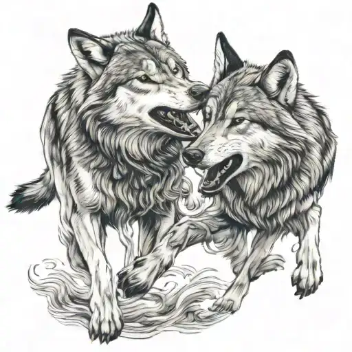 two wolves fighting tattoo design idea
