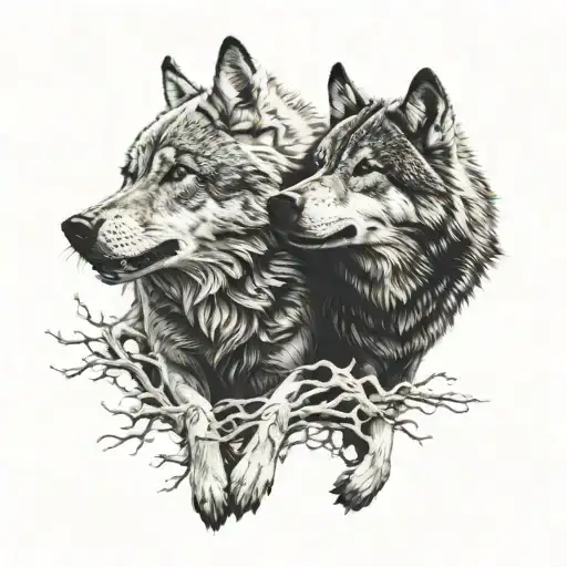two wolves fighting each other tattoo design idea