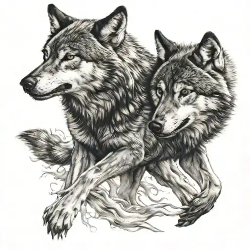 two wolves fighting tattoo design idea