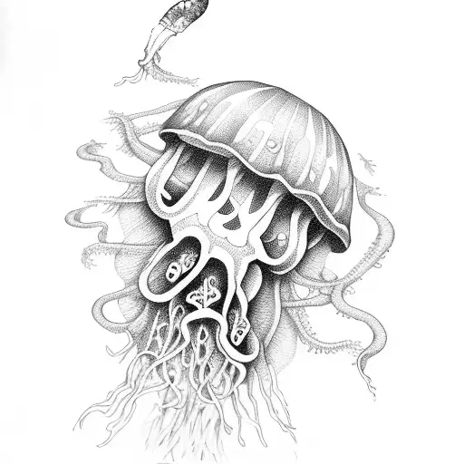 Dotwork "Jellyfish Bones" Tattoo Idea BlackInk AI