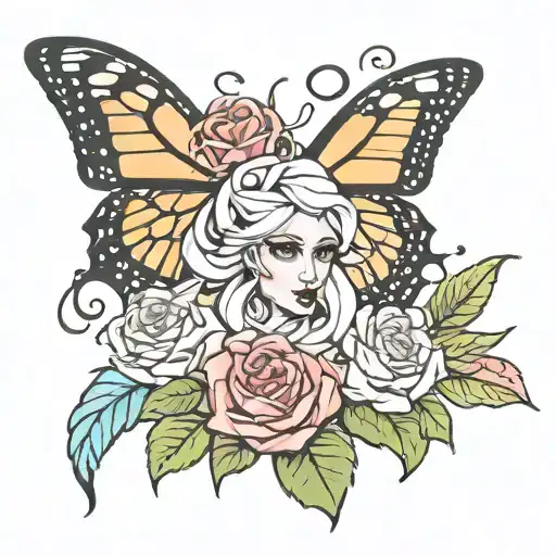my mother's name Elsa and butterflies and roses tattoo design idea