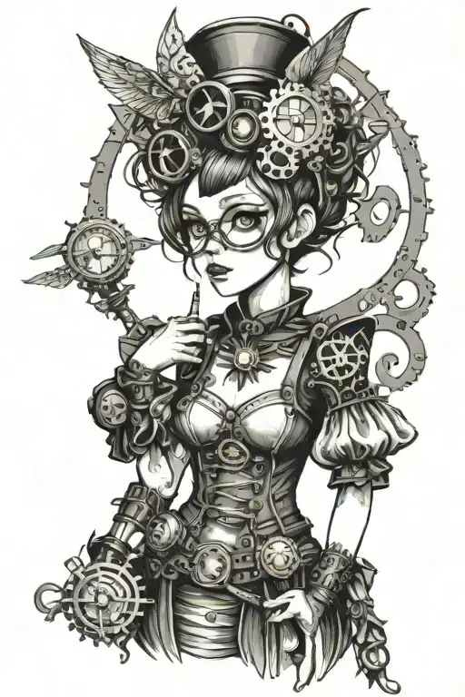 steampunk pixie, full body tattoo design idea