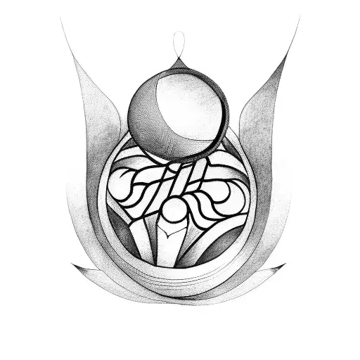 A blackwork tattoo of a pencil and paintbrush crossed over a volleyball tattoo design idea