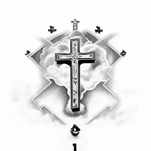 Christian Crosses, number 477, psalm 91, clouds, shading  tattoo design idea