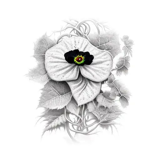 hanging black ivy vines with one red poppy flower tattoo design idea