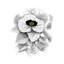 hanging black ivy vines with one red poppy flower tattoo design idea