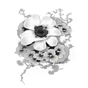 black ivy vine with one red poppy flower tattoo design idea