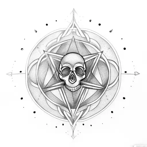 Heart, pentagram and skull tattoo design idea