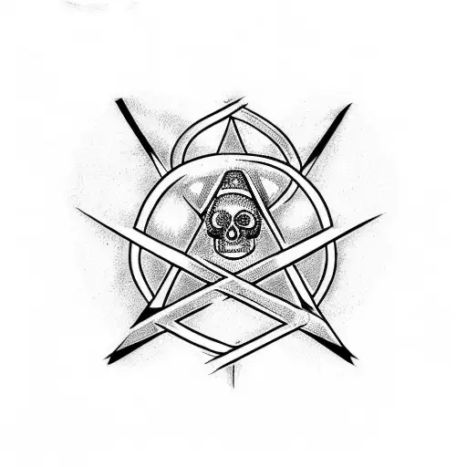 Heart, pentagram and skull tattoo design idea
