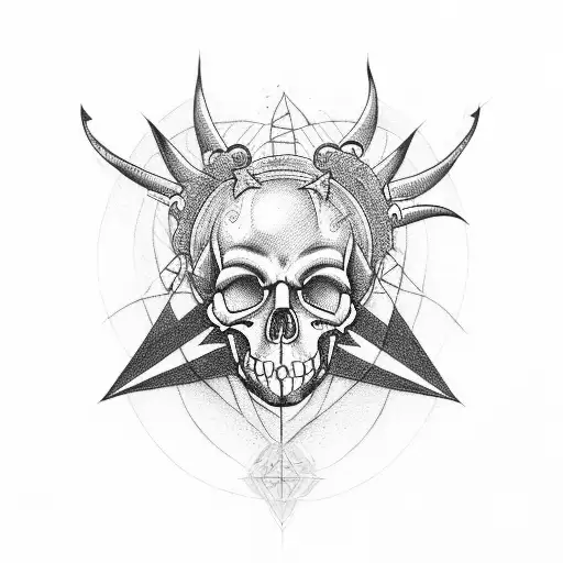 Heart, pentagram and skull tattoo design idea